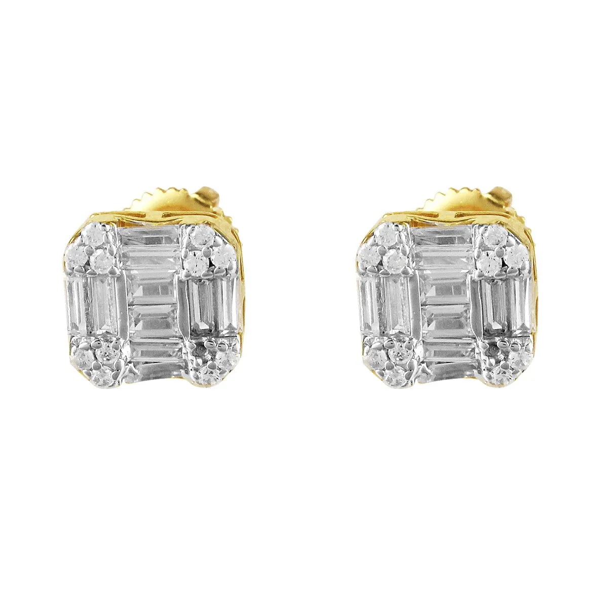 Baguette Designer Sterling Silver Square Stud Screw Back Earrings