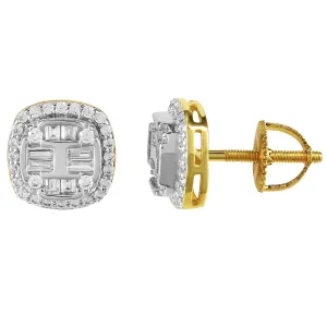 Baguette Square Sterling Silver Men's Stud Screw Back Earrings
