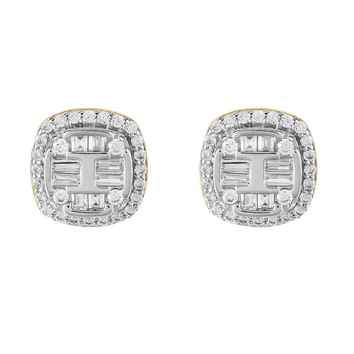 Baguette Square Sterling Silver Men's Stud Screw Back Earrings