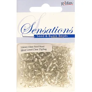 BEAD GLASS SEED 3.6MM SILV LINED CLR 25G