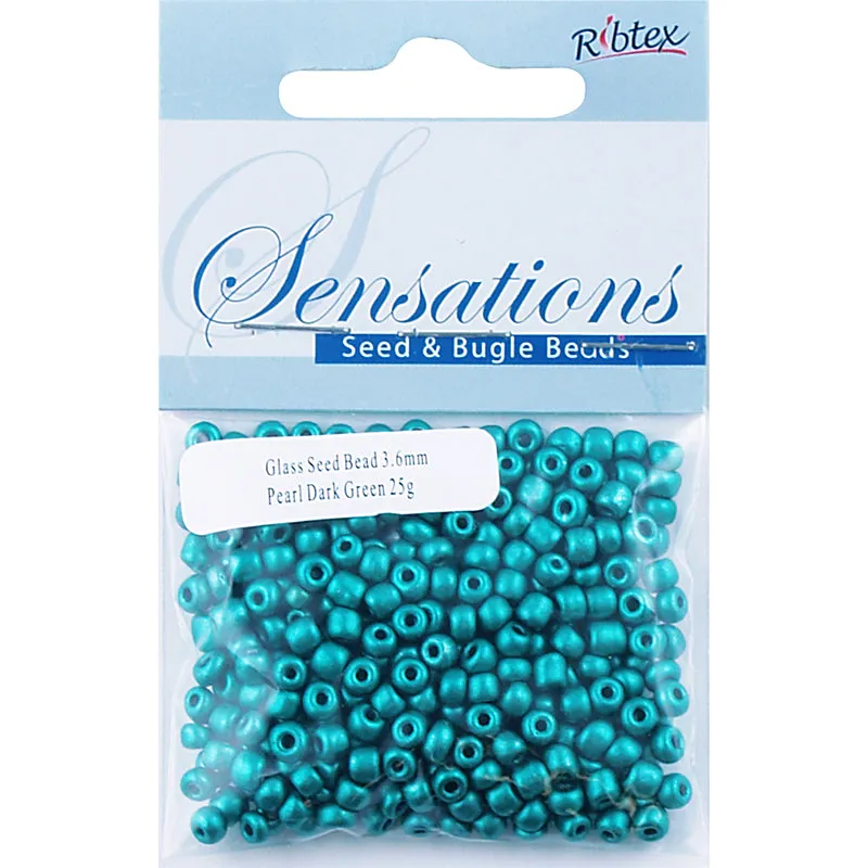 BEAD GLASS SEED PEARL DK GREEN 3.6MM 25G