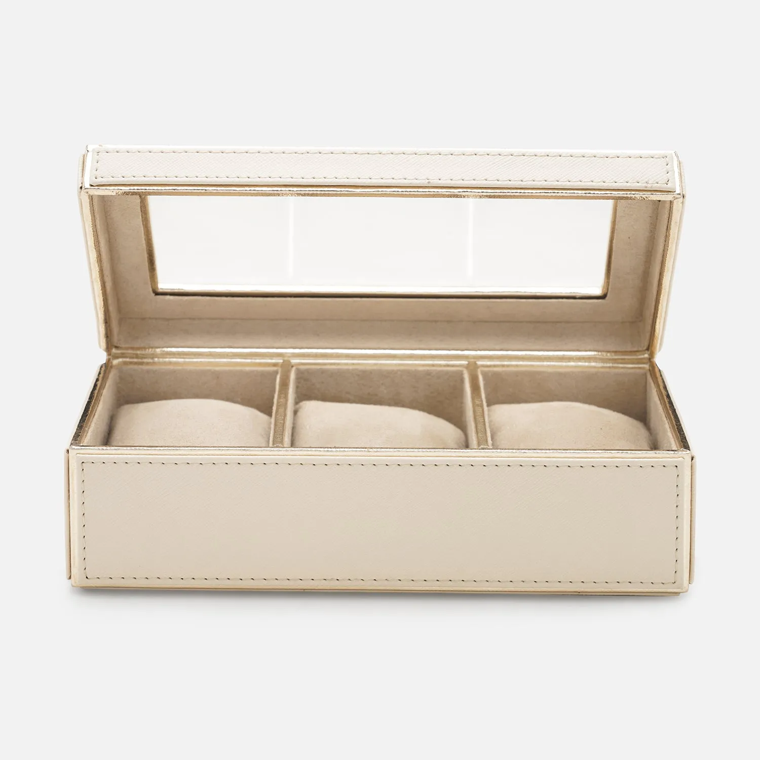 Beige 3 Compartment Faux Leather Watch Box
