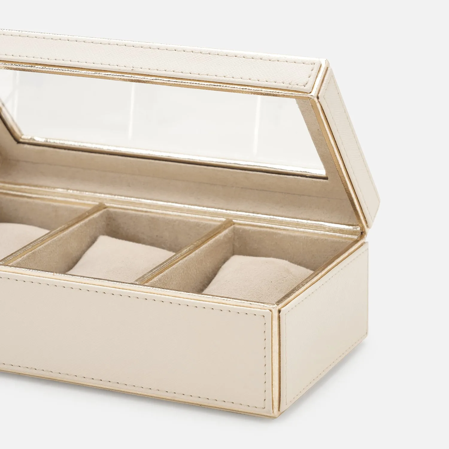 Beige 3 Compartment Faux Leather Watch Box