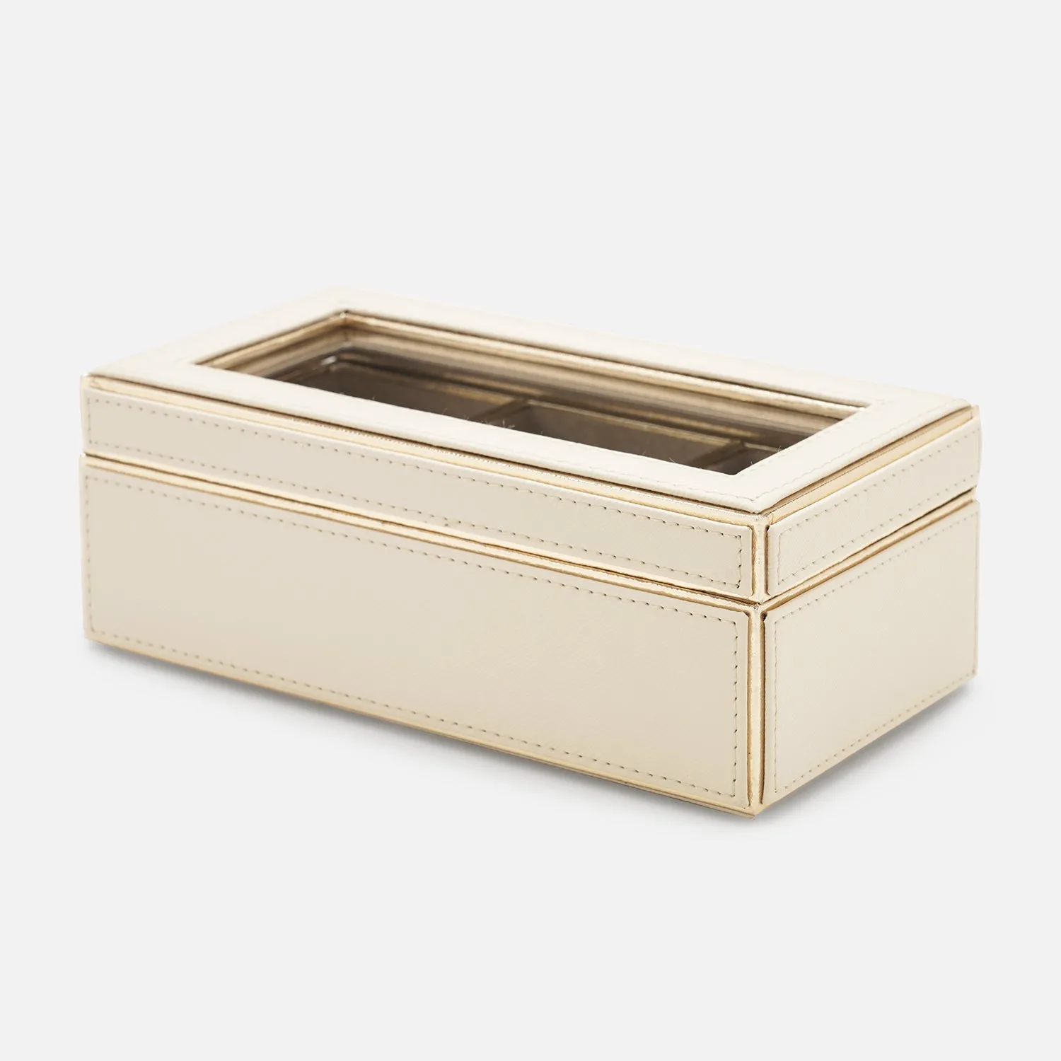 Beige 3 Compartment Faux Leather Watch Box