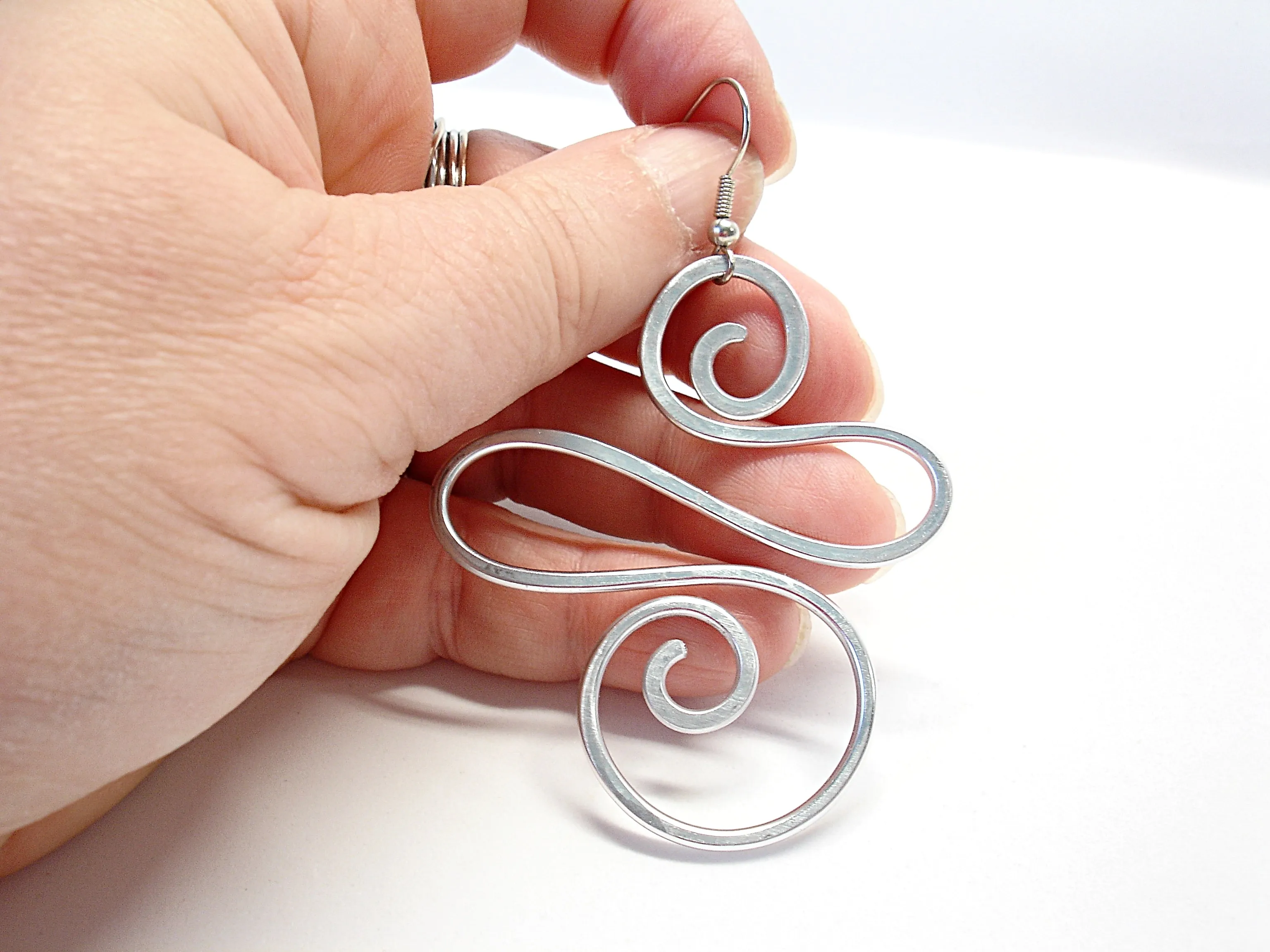 Big bold earrings, Aluminium wire earrings, Long chunky earrings, Aluminum wire jewelry, Large spiral earrings for women