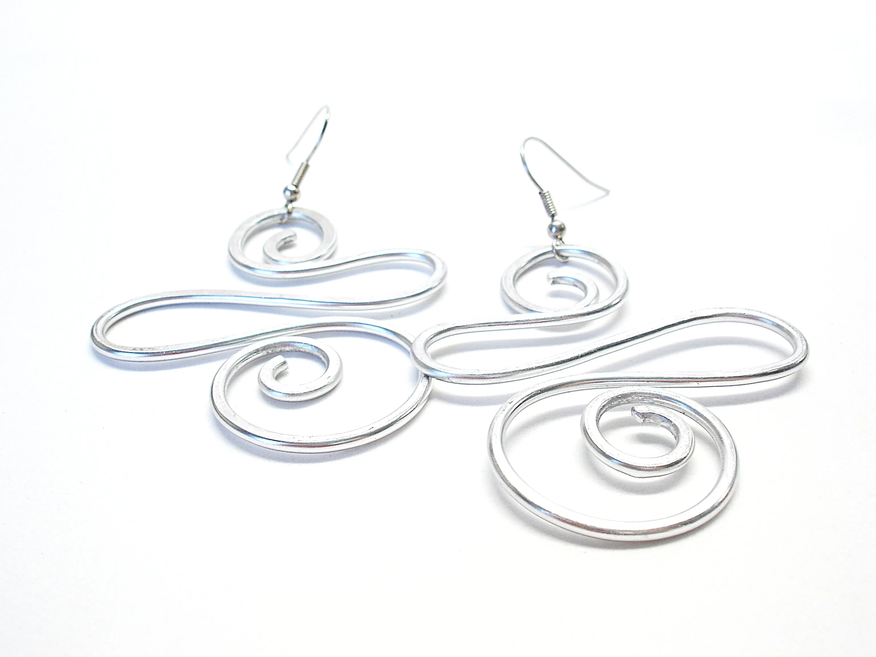 Big bold earrings, Aluminium wire earrings, Long chunky earrings, Aluminum wire jewelry, Large spiral earrings for women