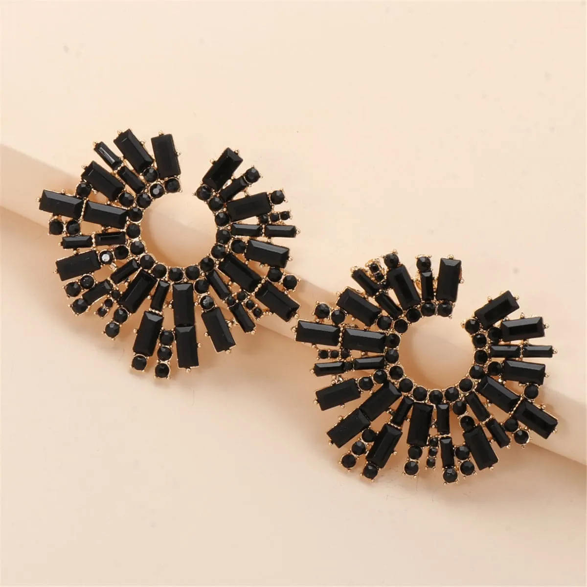 Black Cubic Zirconia & 18K Gold-Plated Stud Earring