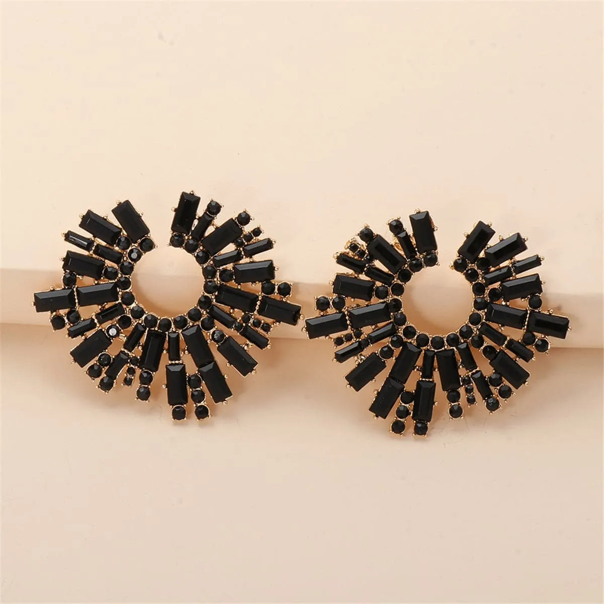 Black Cubic Zirconia & 18K Gold-Plated Stud Earring