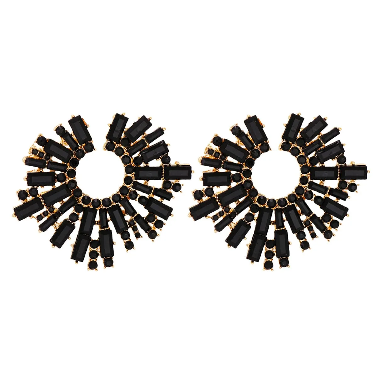 Black Cubic Zirconia & 18K Gold-Plated Stud Earring