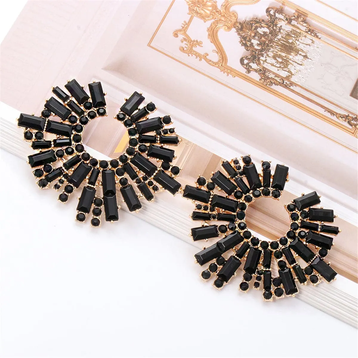 Black Cubic Zirconia & 18K Gold-Plated Stud Earring