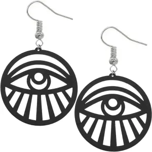 Black Evil Eye Large Wooden Earrings