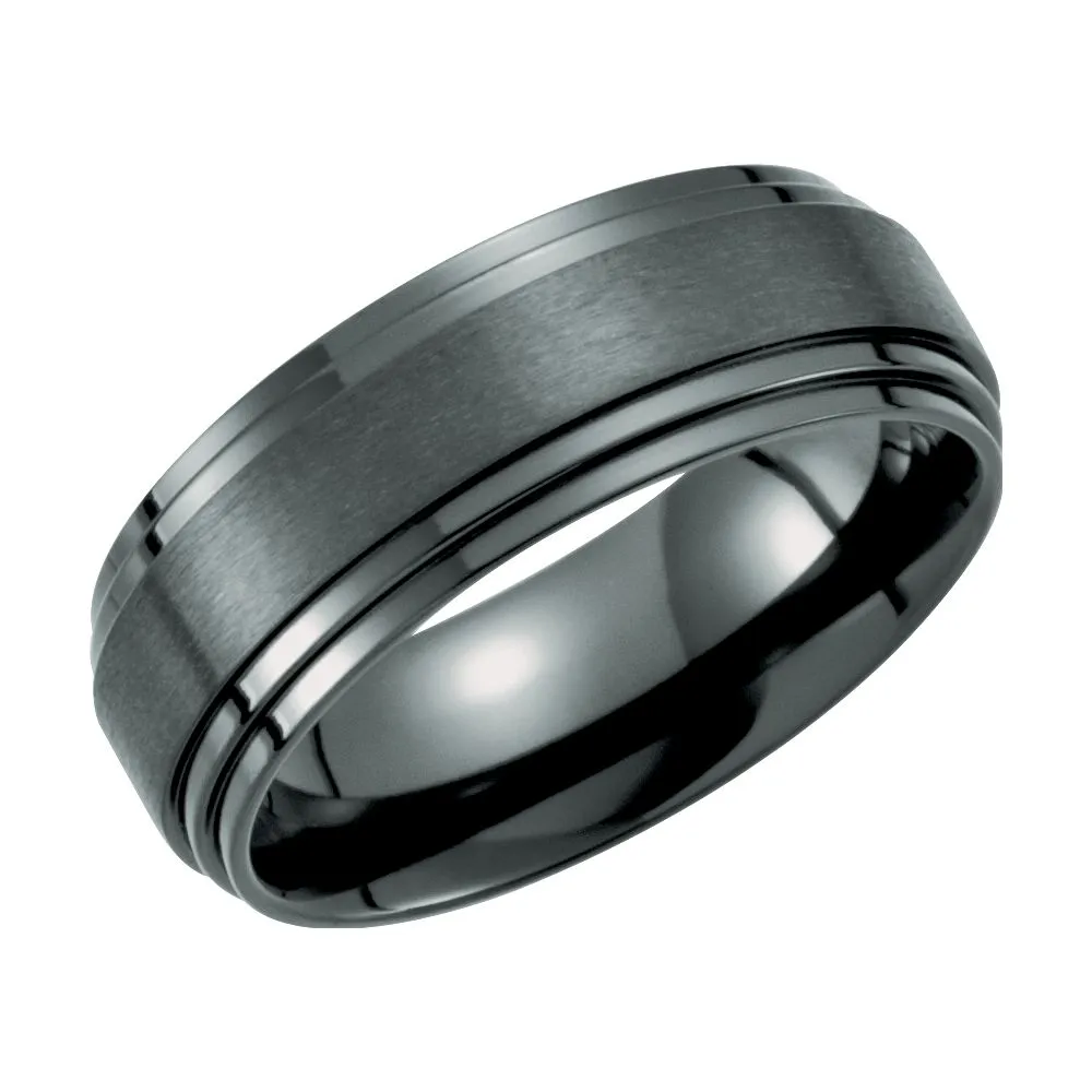 Black Titanium 8mm Double Ridged Band Size 9.5