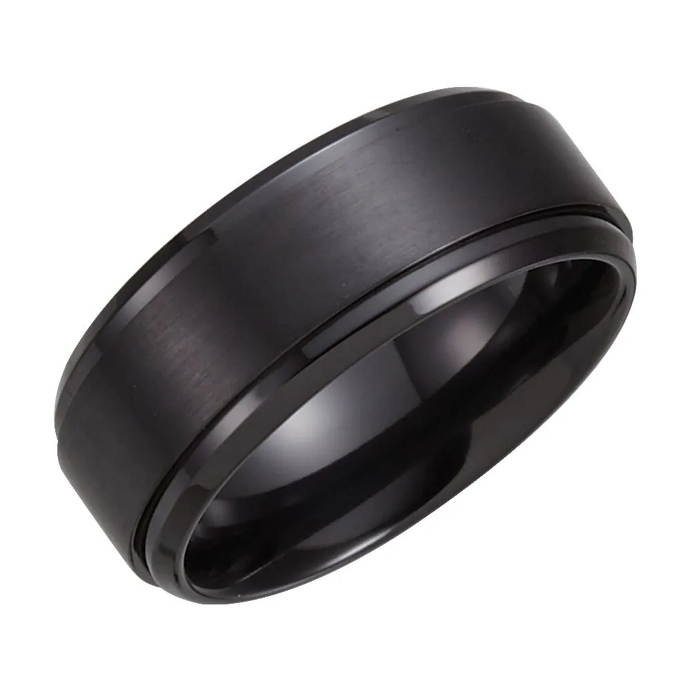 Black Titanium 9mm Ridged Band Size 10.5