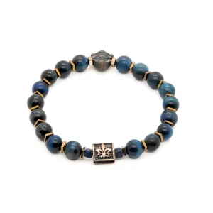 Blue Tiger Eye Stone Shield Charm Beaded Bracelet