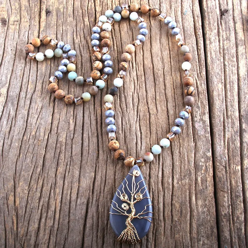 Bohemian Natural Stone Necklace, Boho jewelry, Stone Necklace