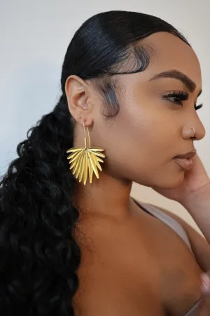 Bold Palm Tree Leaf Gold Earrings