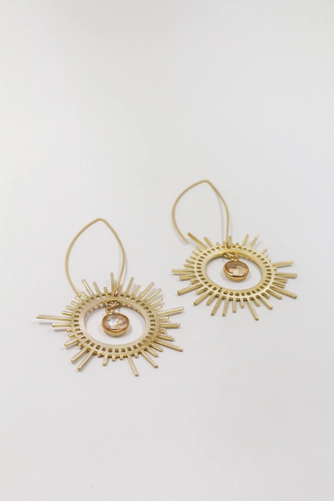 Brass Sunburst Earrings in Peachy Champagne