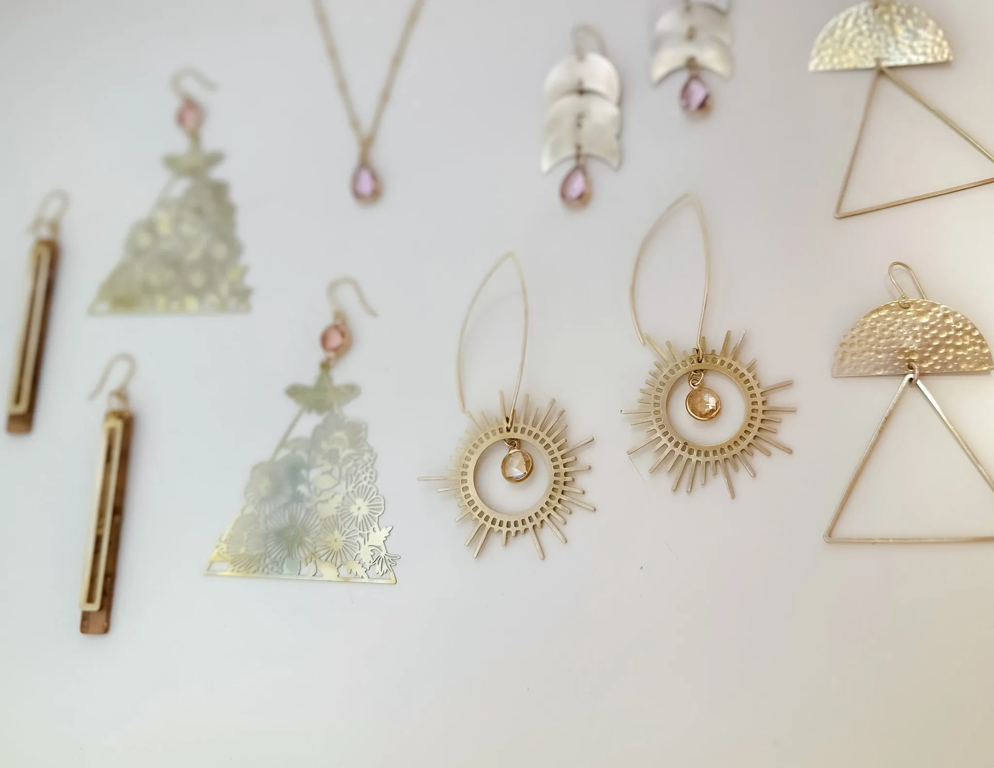Brass Sunburst Earrings in Peachy Champagne