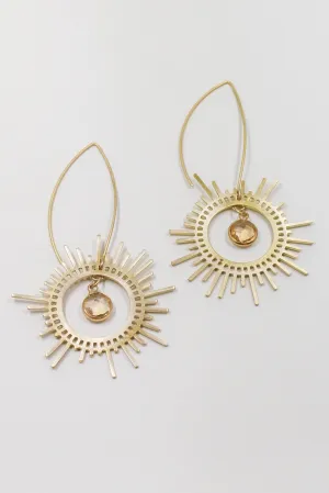 Brass Sunburst Earrings in Peachy Champagne