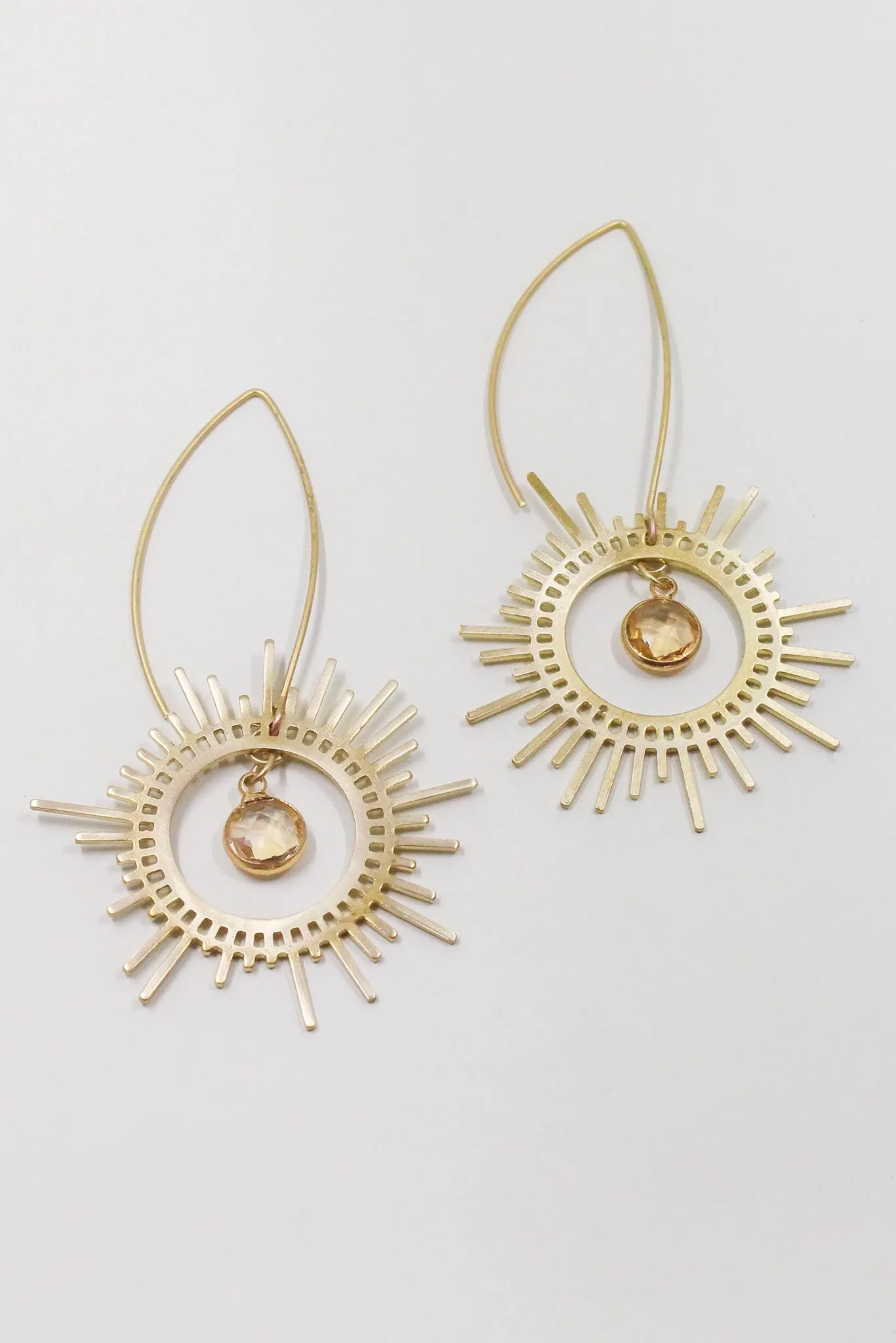 Brass Sunburst Earrings in Peachy Champagne