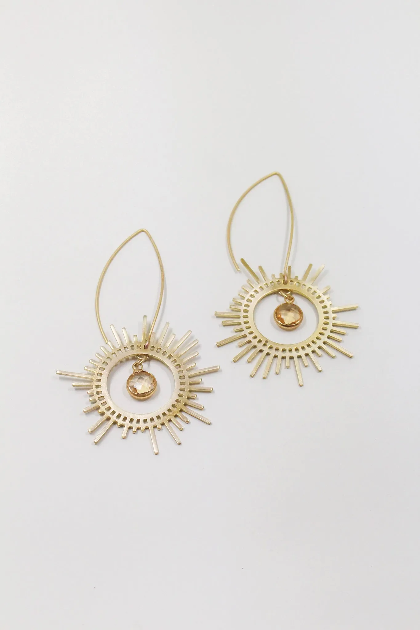Brass Sunburst Earrings in Peachy Champagne