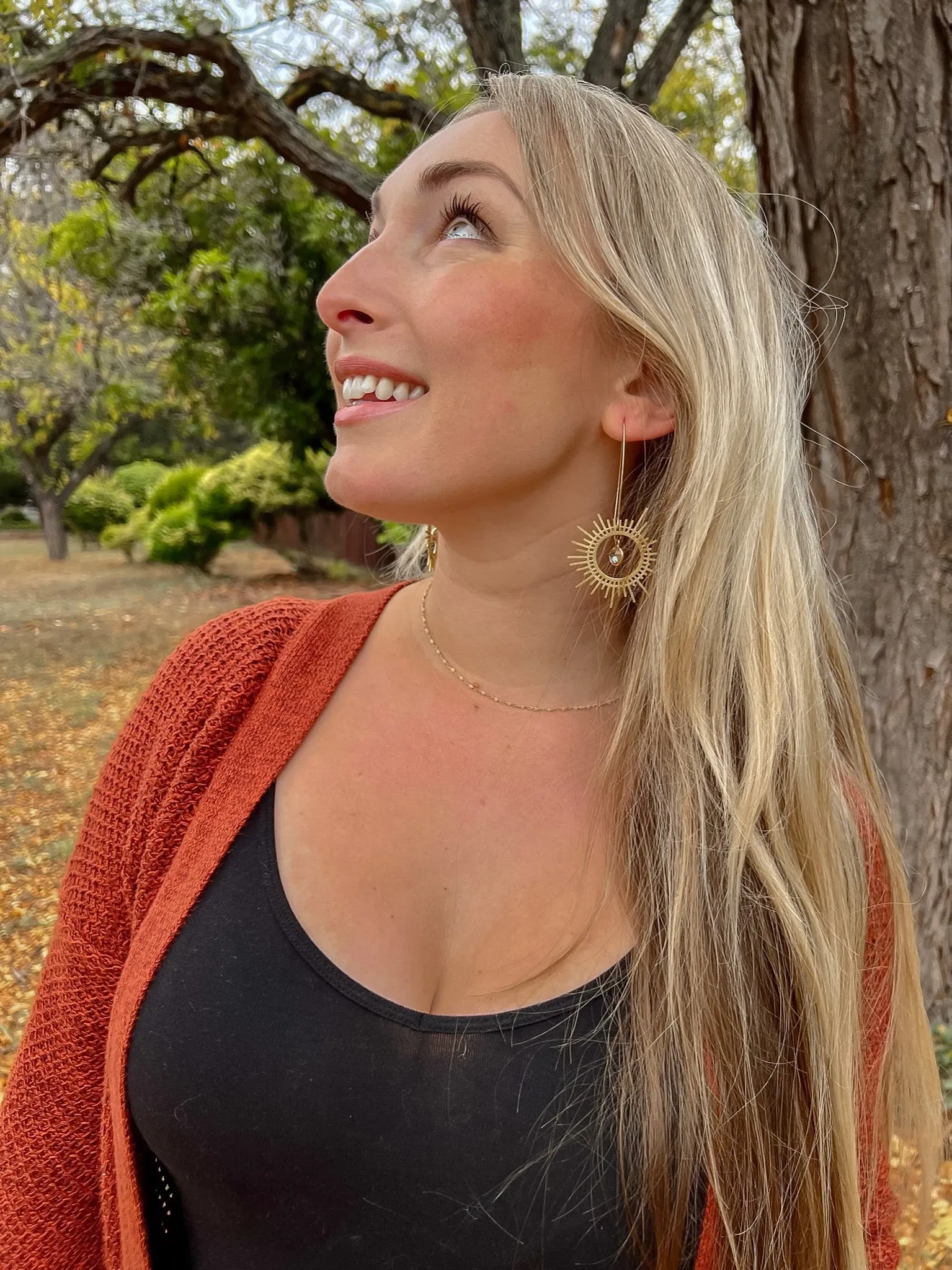 Brass Sunburst Earrings in Peachy Champagne