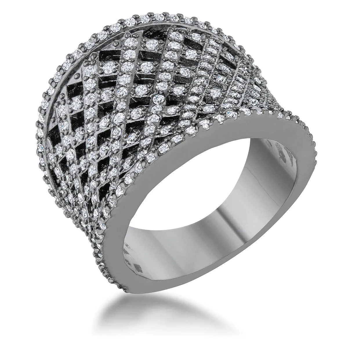 Brin 1.4ct CZ Hematite Wide Woven Style Ring