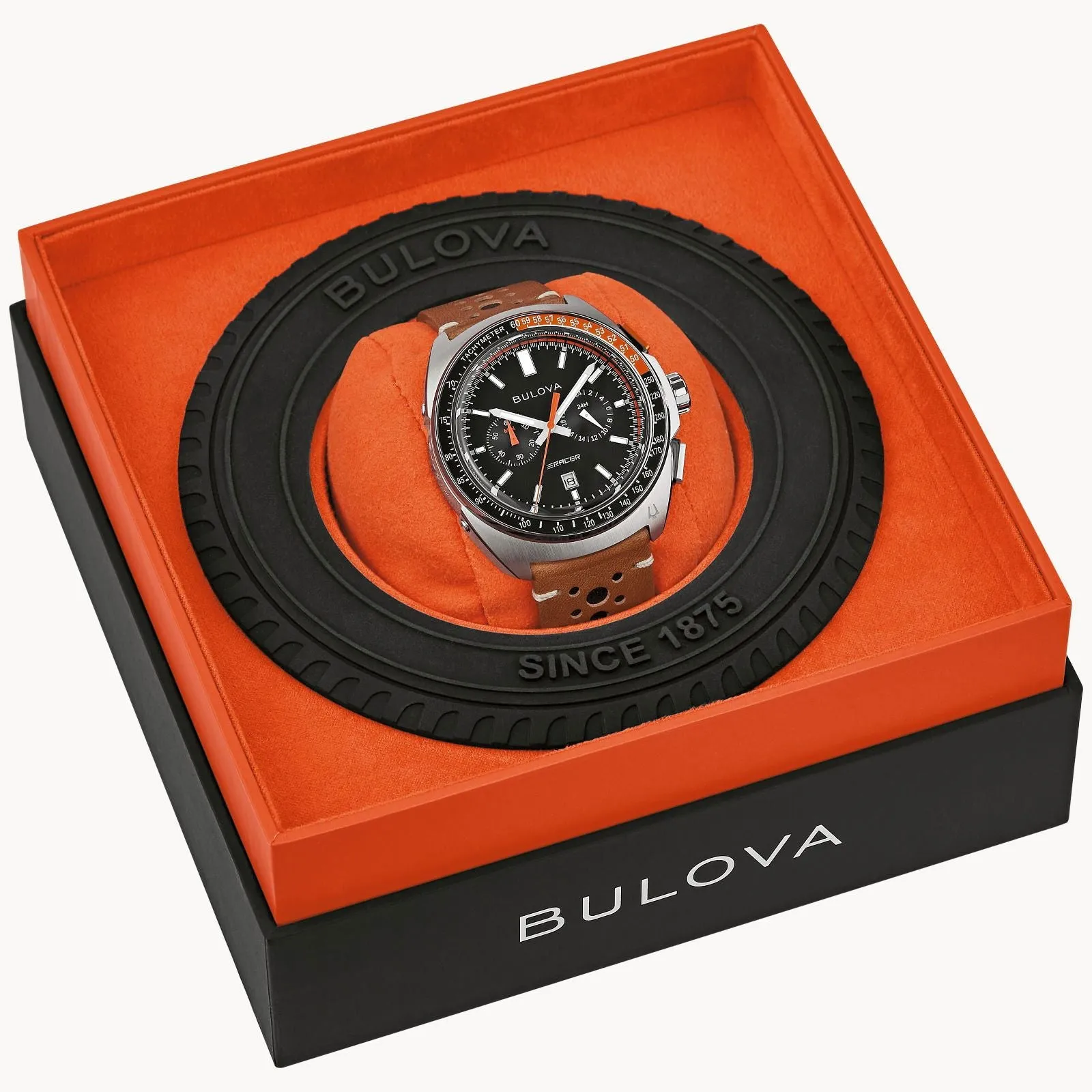 Bulova Black Dial Leather Strap Racer Chronograph Watch 98B427