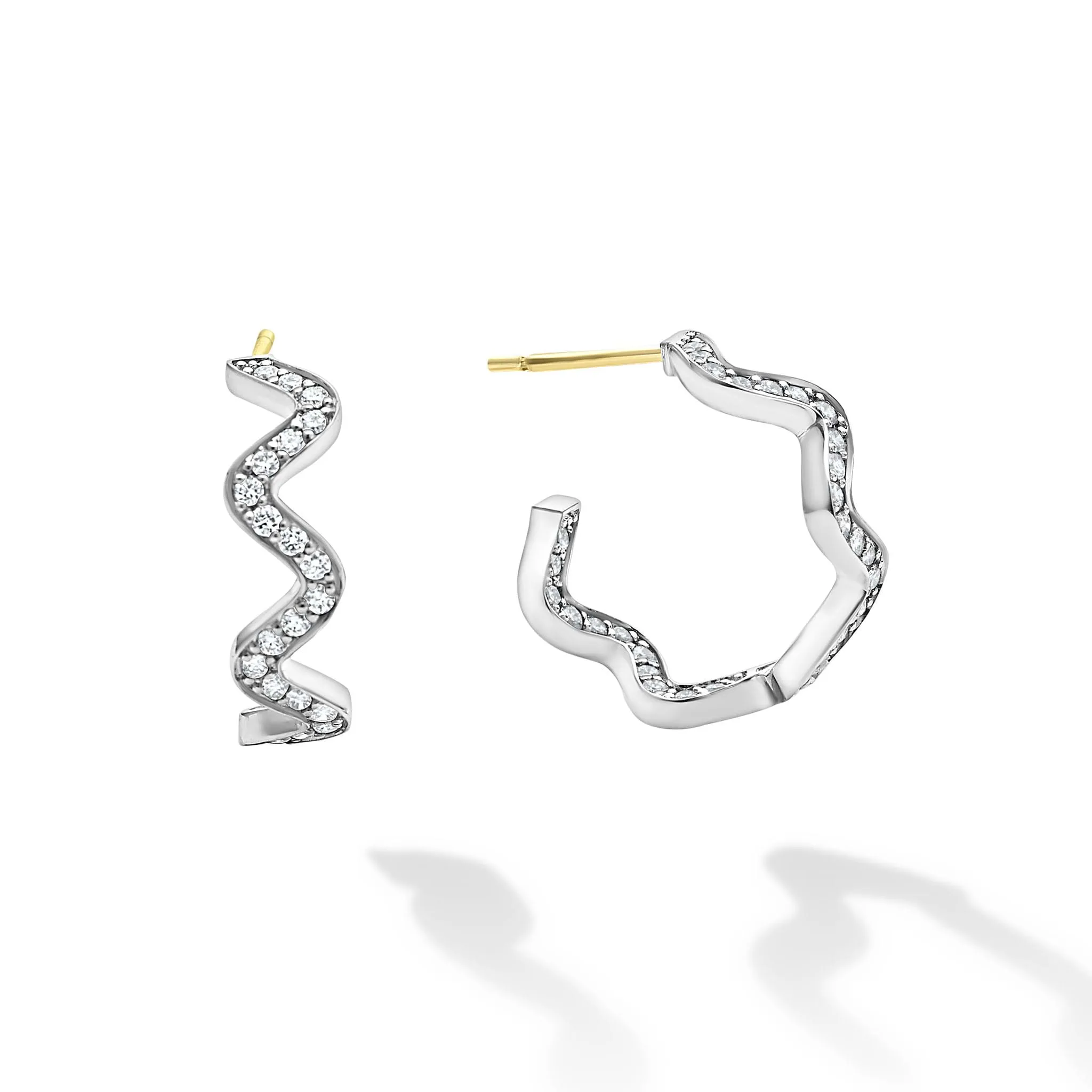 Caviar Spark Wave Diamond Hoop Earrings