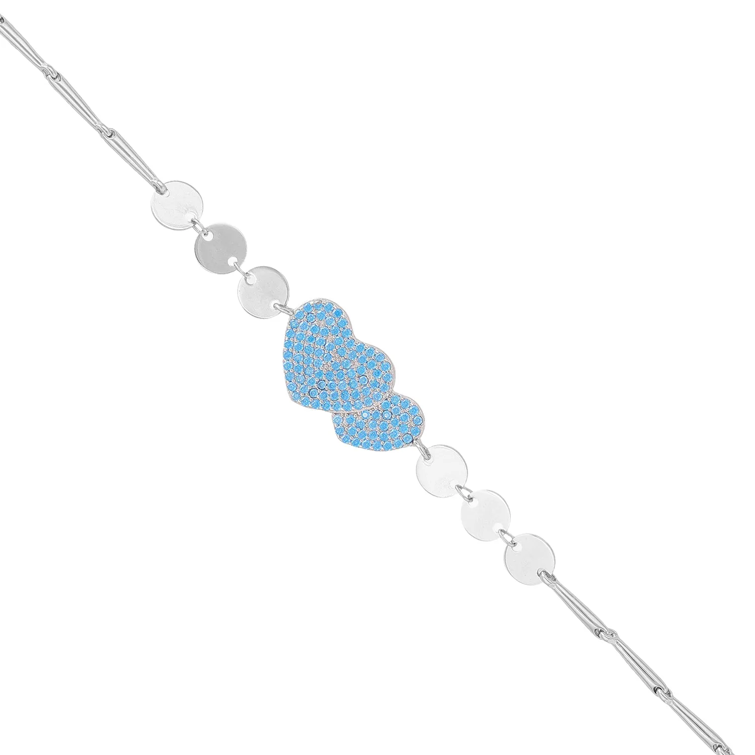 Celestial Blue Hearts Rhodium Plated Circle Detail Bracelets