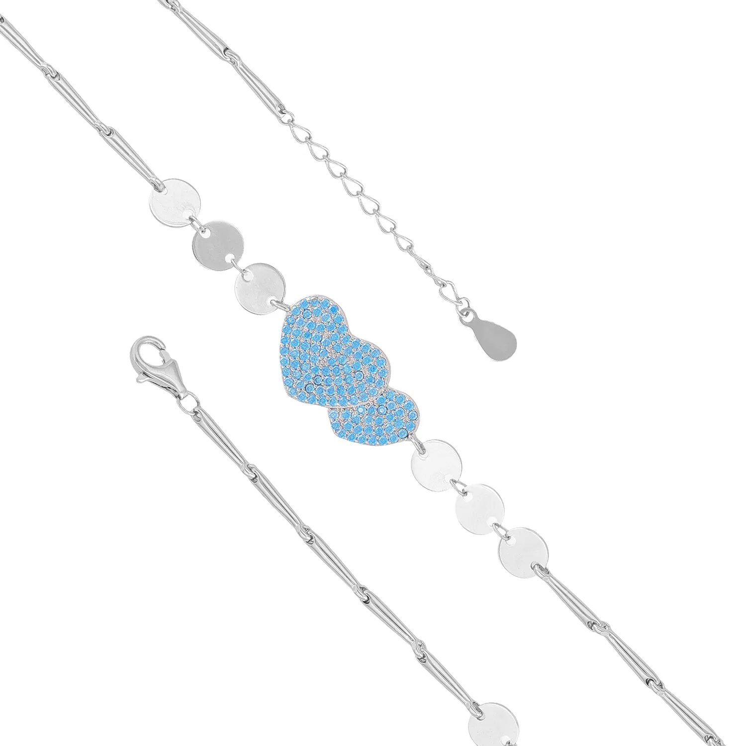 Celestial Blue Hearts Rhodium Plated Circle Detail Bracelets
