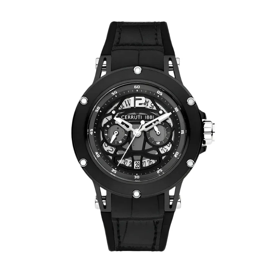 Cerruti 1881 Velletri Gents Black Leather & Silicone Strap Watch