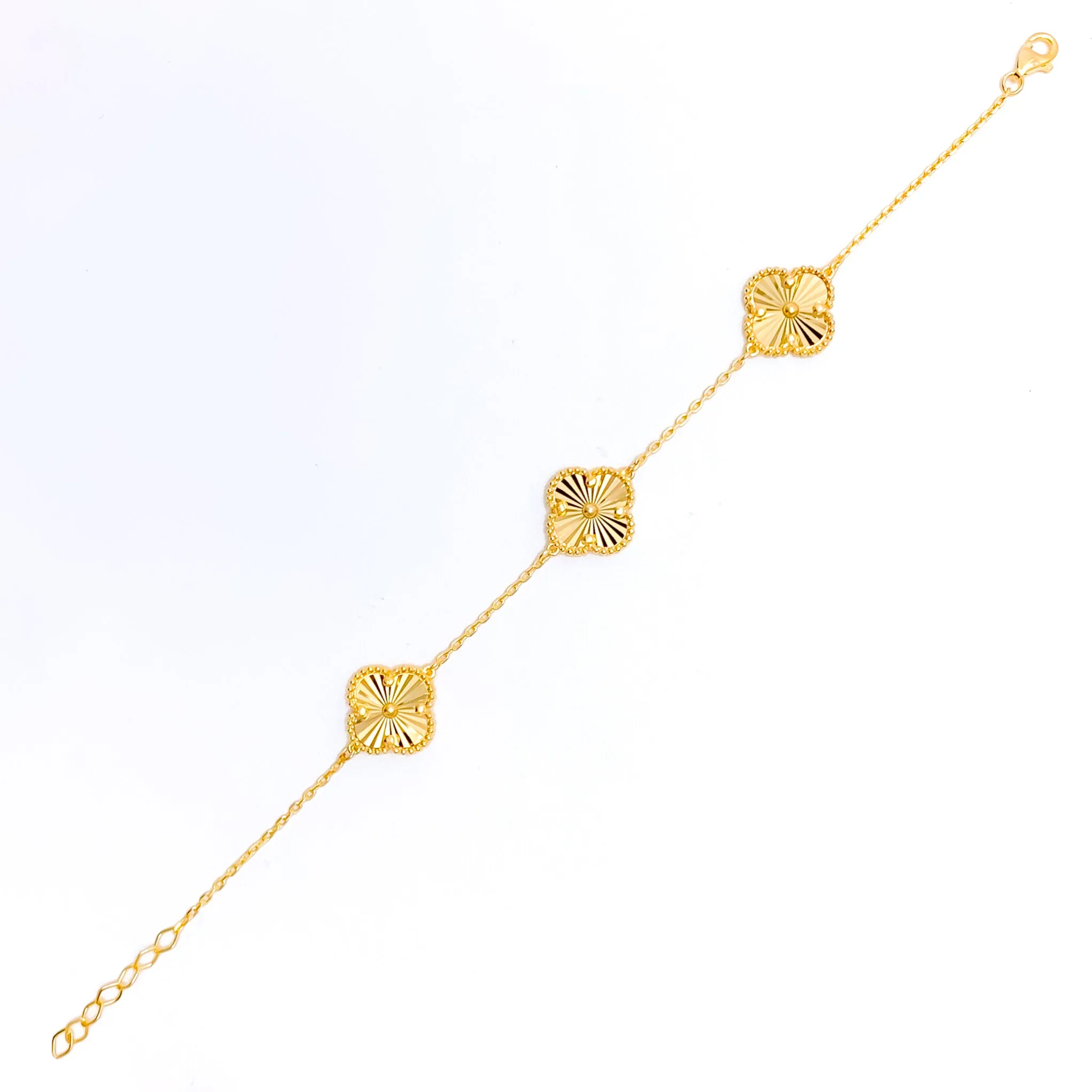 Charming Intricate 21k Gold Clover Bracelet