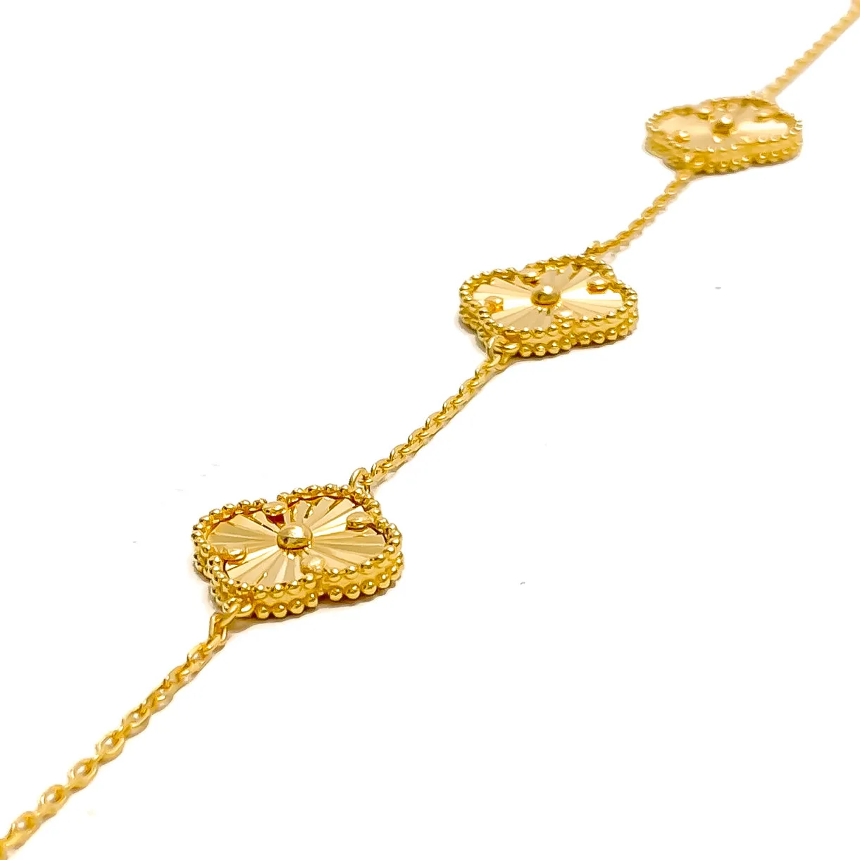 Charming Intricate 21k Gold Clover Bracelet