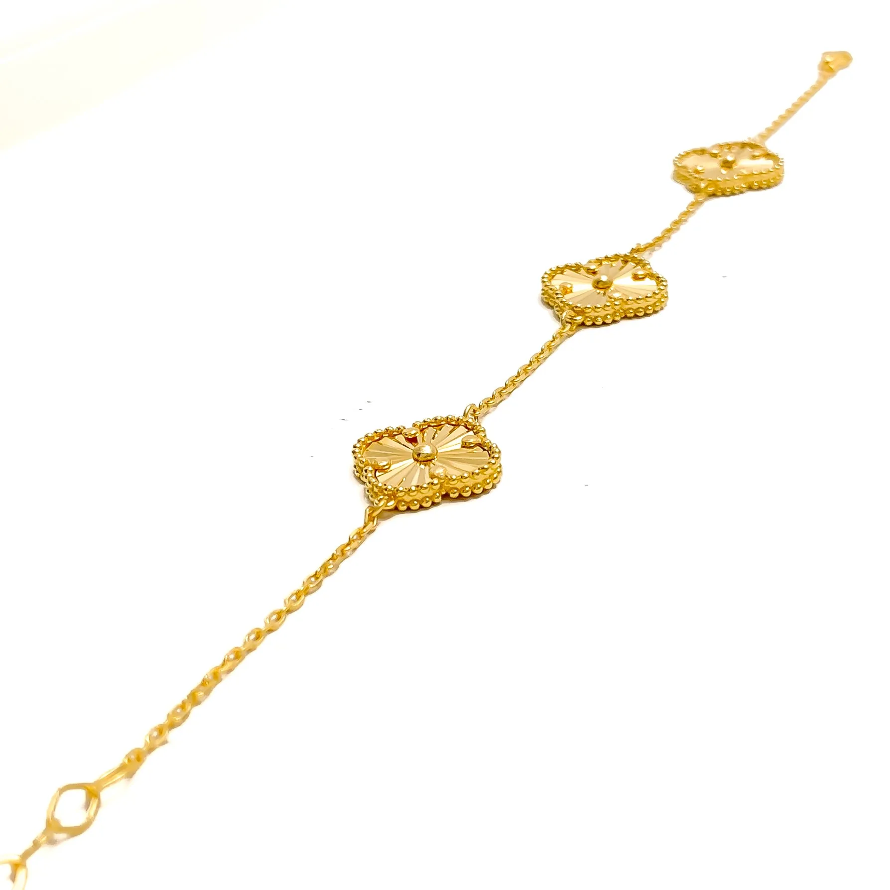Charming Intricate 21k Gold Clover Bracelet