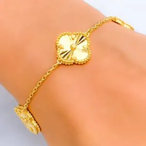 Charming Intricate 21k Gold Clover Bracelet