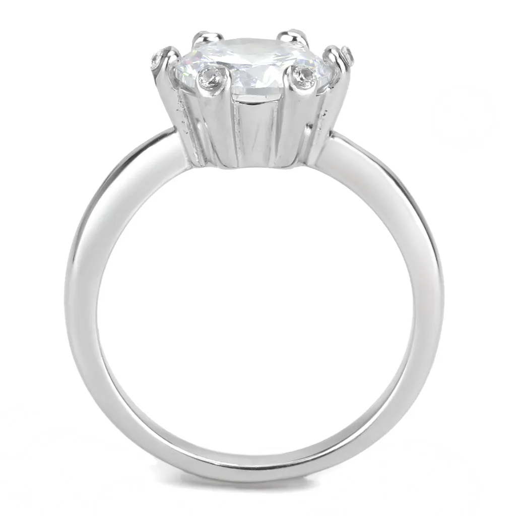 CJ3700 Wholesale Women's Stainless Steel High polished AAA Grade CZ Clear Pronged Solitaire Minimal Ring
