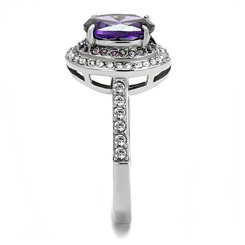 CJE3032 Wholesale Women's Stainless Steel AAA Grade CZ Amethyst Solitaire Ring