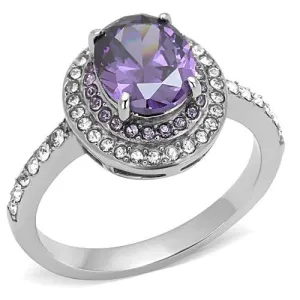 CJE3032 Wholesale Women's Stainless Steel AAA Grade CZ Amethyst Solitaire Ring