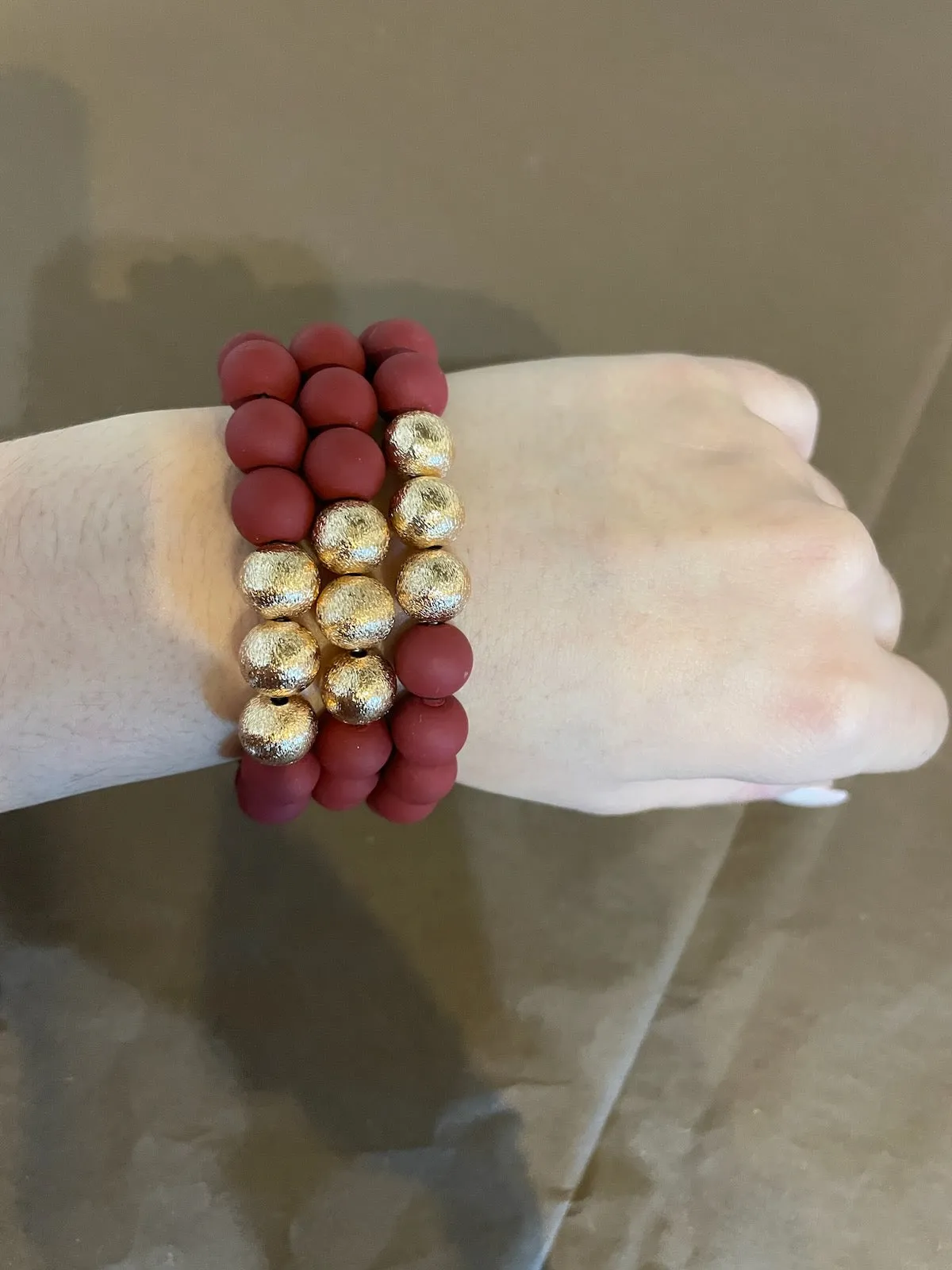 Clay & Textured Gold Beaded Bracelets