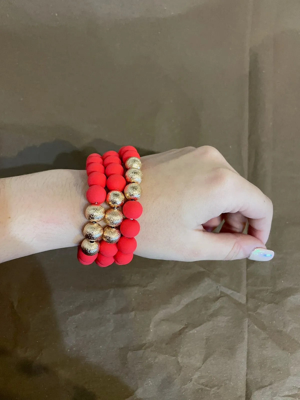 Clay & Textured Gold Beaded Bracelets
