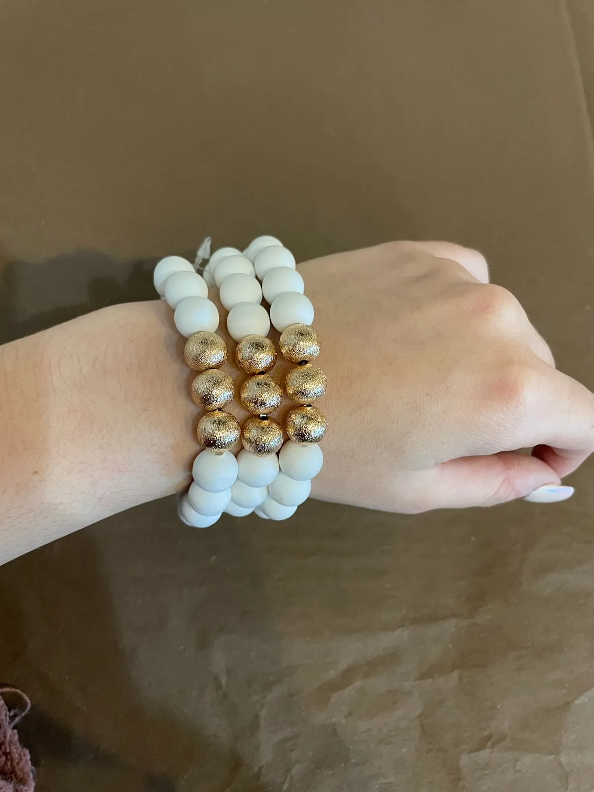 Clay & Textured Gold Beaded Bracelets