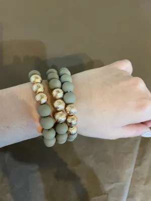 Clay & Textured Gold Beaded Bracelets