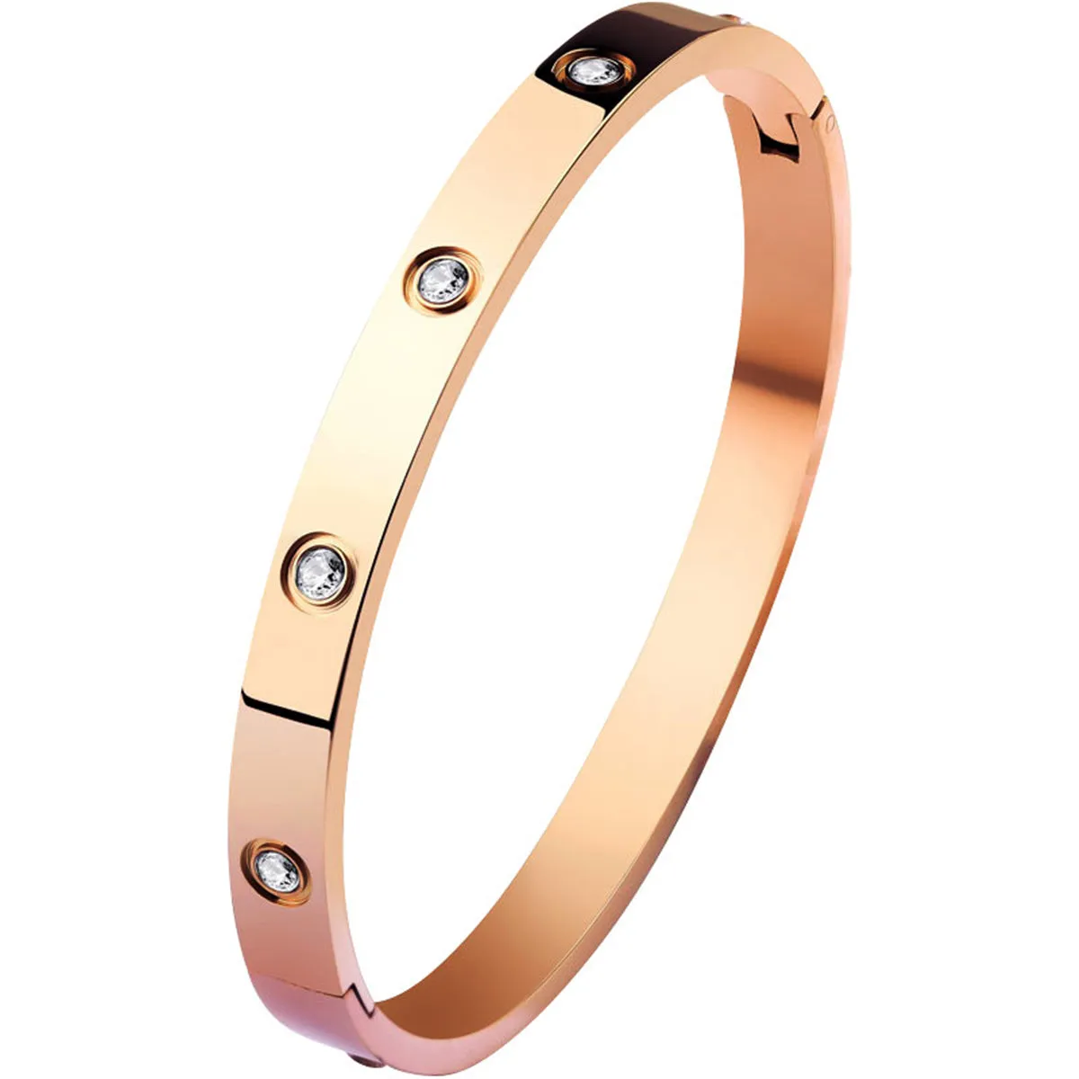 Clear Cubic Zirconia & 18K Rose Gold-Plated Studded Bangle