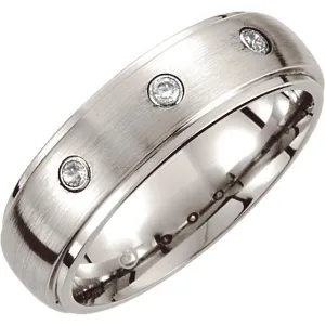 Cobalt 7mm 1/10 CTW Diamond Satin Finished Grooved Band Size 10