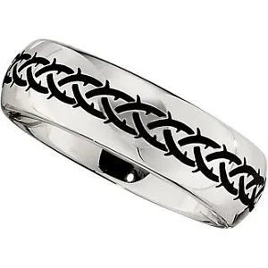 Cobalt 7mm Band with Black Laser Engraved Braid Design Size 10