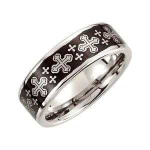 Cobalt 8mm Black Laser Cross Design Band Size 8