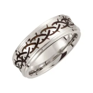 Cobalt 8mm Black Laser Design & Ridged Band Size 9