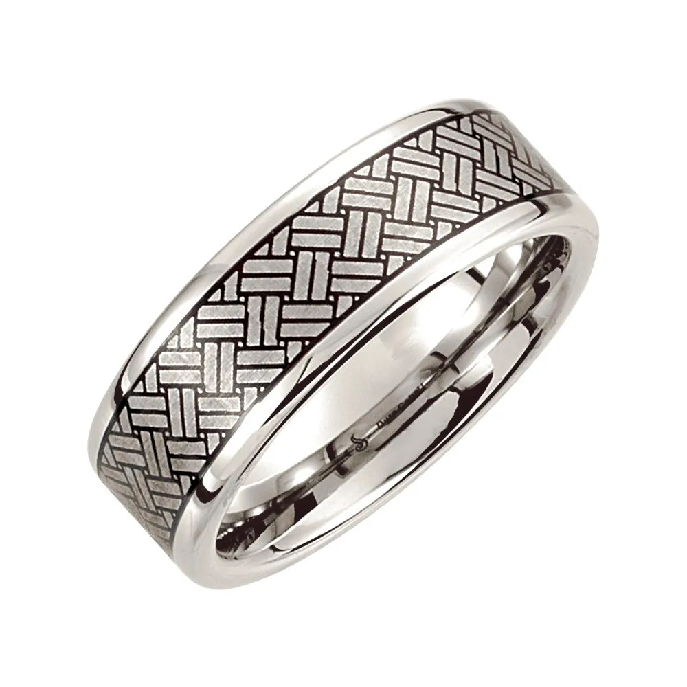 Cobalt 8mm Black Laser Woven Design Band Size 8.5