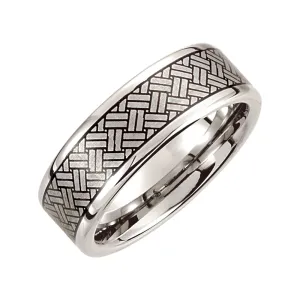 Cobalt 8mm Black Laser Woven Design Band Size 8.5